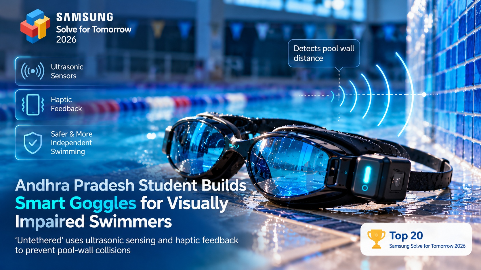 Andhra Pradesh Student Builds Smart Goggles to Help Visually Impaired Swimmers Avoid Pool-Wall Collisions