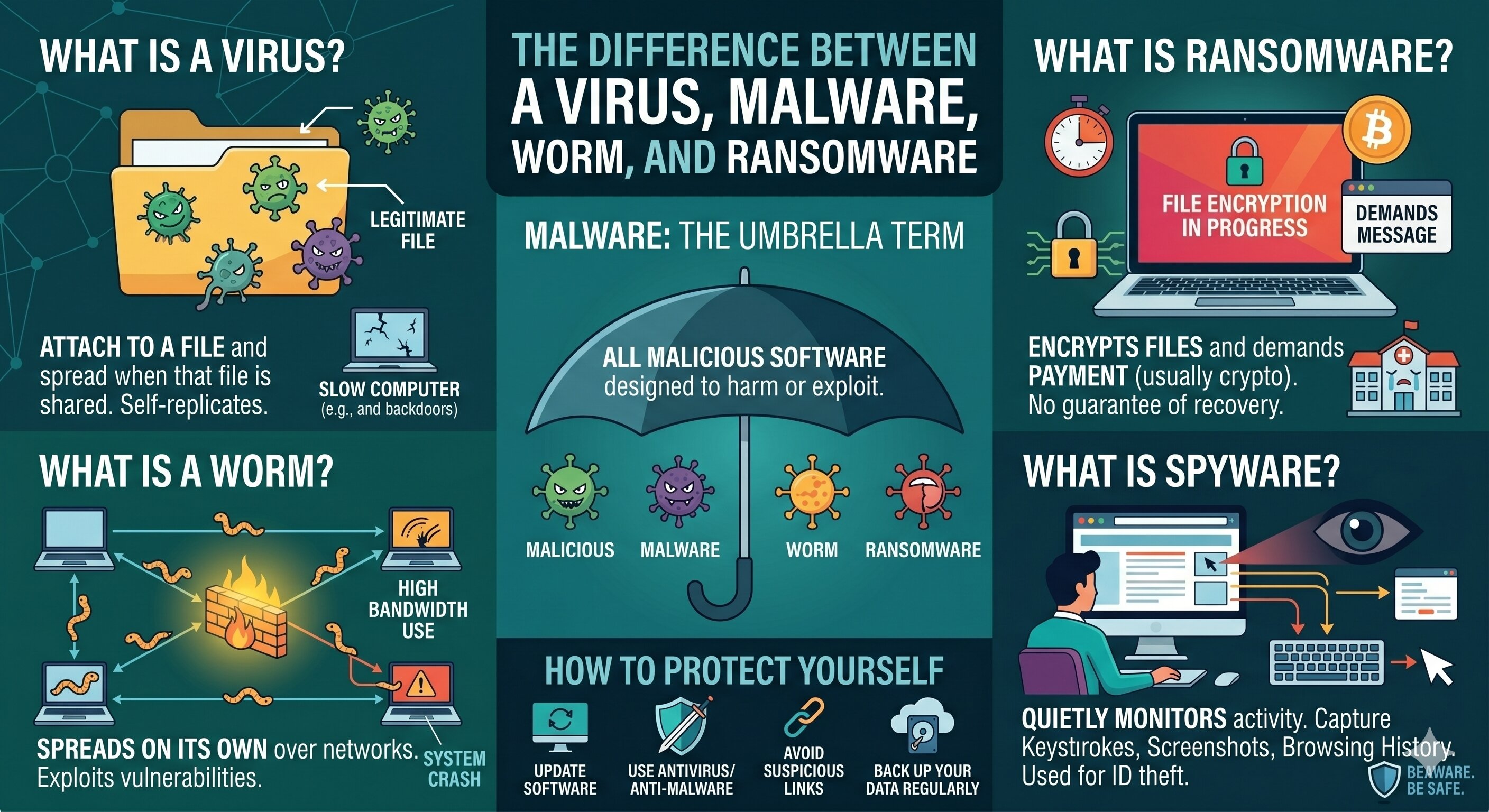  The Difference Between a Virus, Malware, and Ransomware