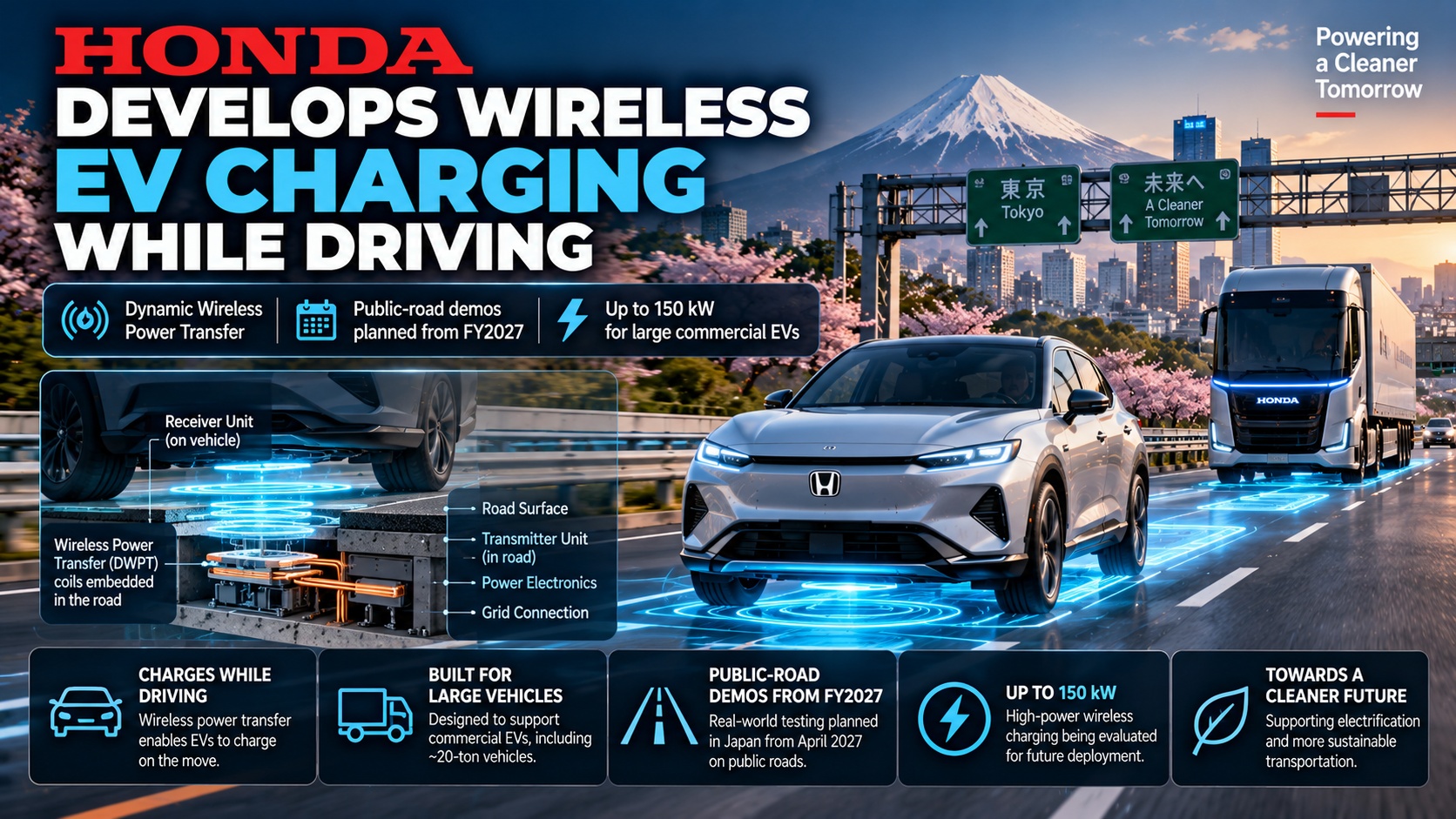 Honda Develops Wireless Charging Technology That Can Charge EVs While They Drive