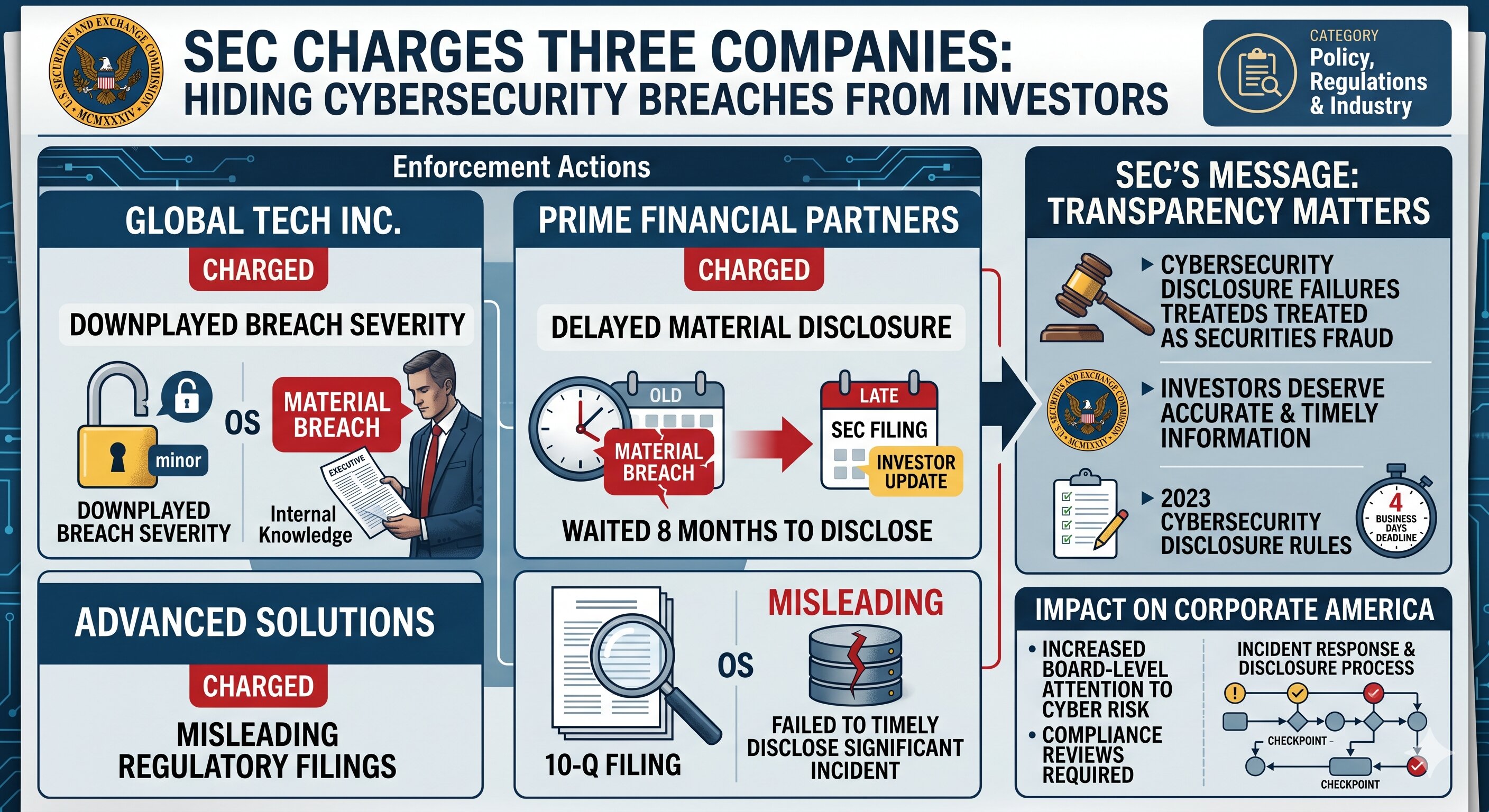SEC Charges Three Companies for Hiding Cybersecurity Breaches From Investors